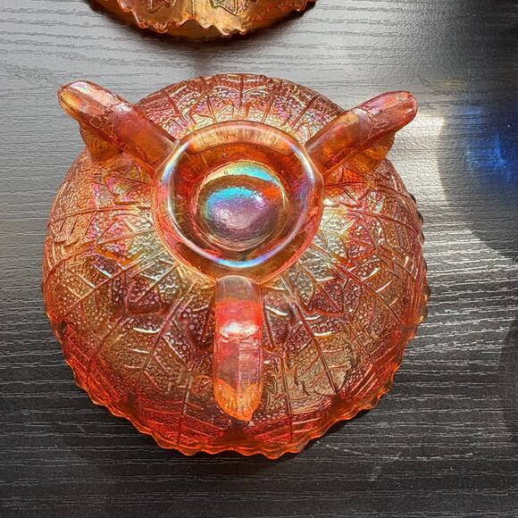 Vtg Lot of 4 Fenton "Leaf Tiers" Bowls Footed Carnival Glass Marigold Berry Bowl - Picture 5 of 9